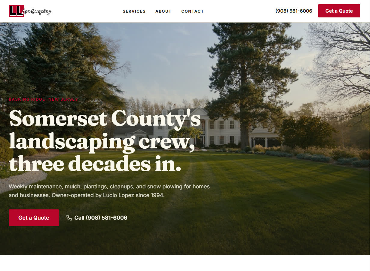 LL Landscaping website screenshot