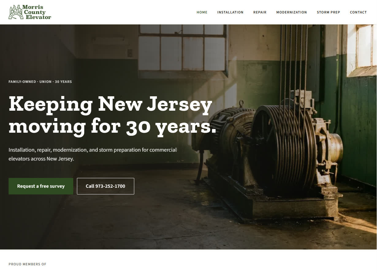 Morris County Elevator website screenshot